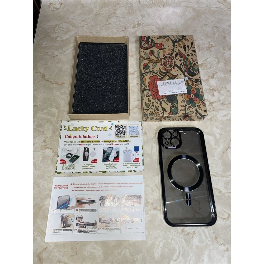 Magnetic‎ Black Clear slim case for iphone15 14 13 - wireless charge